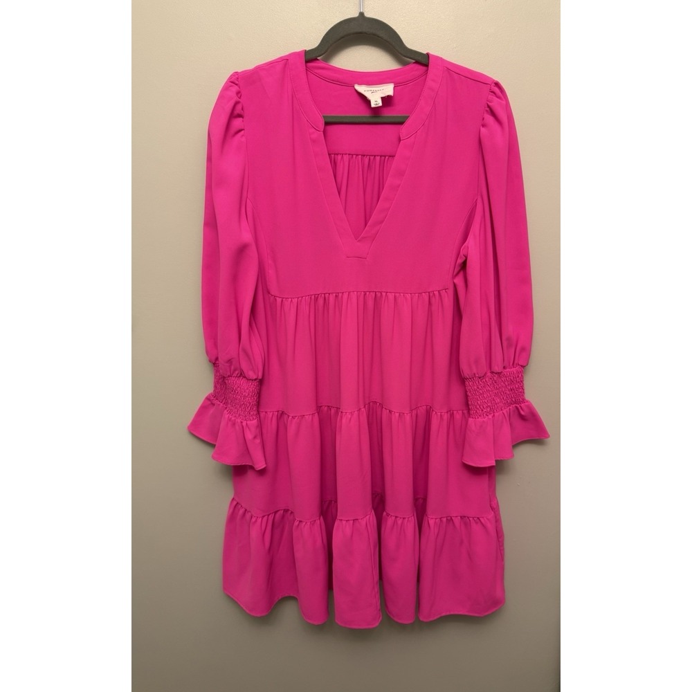 Tuckernuck POMANDER PLACE Kenzo Dress XL Electric Pink Tiered Long Sleeve Shift
